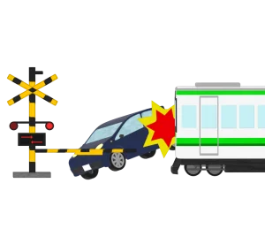 踏切で電車と車の衝突事故のイラスト