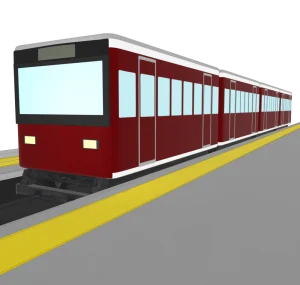 レトロな電車が止まる駅のホームのイラスト