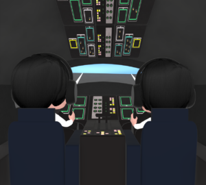 滑走路が見える飛行機のコックピットのイラスト