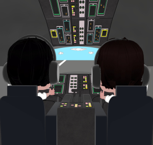 滑走路が見える飛行機のコックピットのイラスト