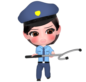 さすまたを構える女性警備員のイラスト