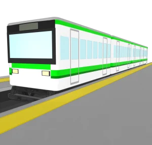 駅のホームに止まる電車のイラスト