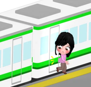 電車のドアに服が挟まれるイラスト