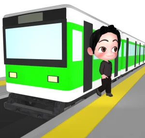 電車から降りる男性のイラスト