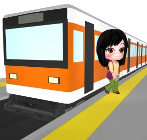 電車から下車する人のイラスト