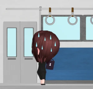 電車で寝過ごした女性会社員のイラスト