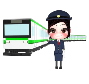 電車と駅員のイラスト