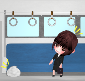 電車内の不審物に気が付く人のイラスト