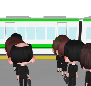 電車を待つ人のイラスト