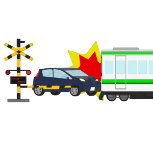 電車と自動車の事故のイラスト