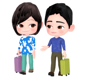 旅行をするカップルのイラスト