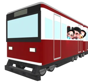 旅行する家族と電車のイラスト