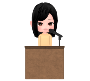 裁判で証言をする女性のイラスト