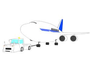 航空機を牽引するトーイングカーのイラスト