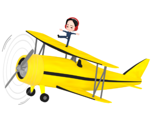 飛行機の翼の上でパフォーマンスをする人のイラスト（アクロバット）