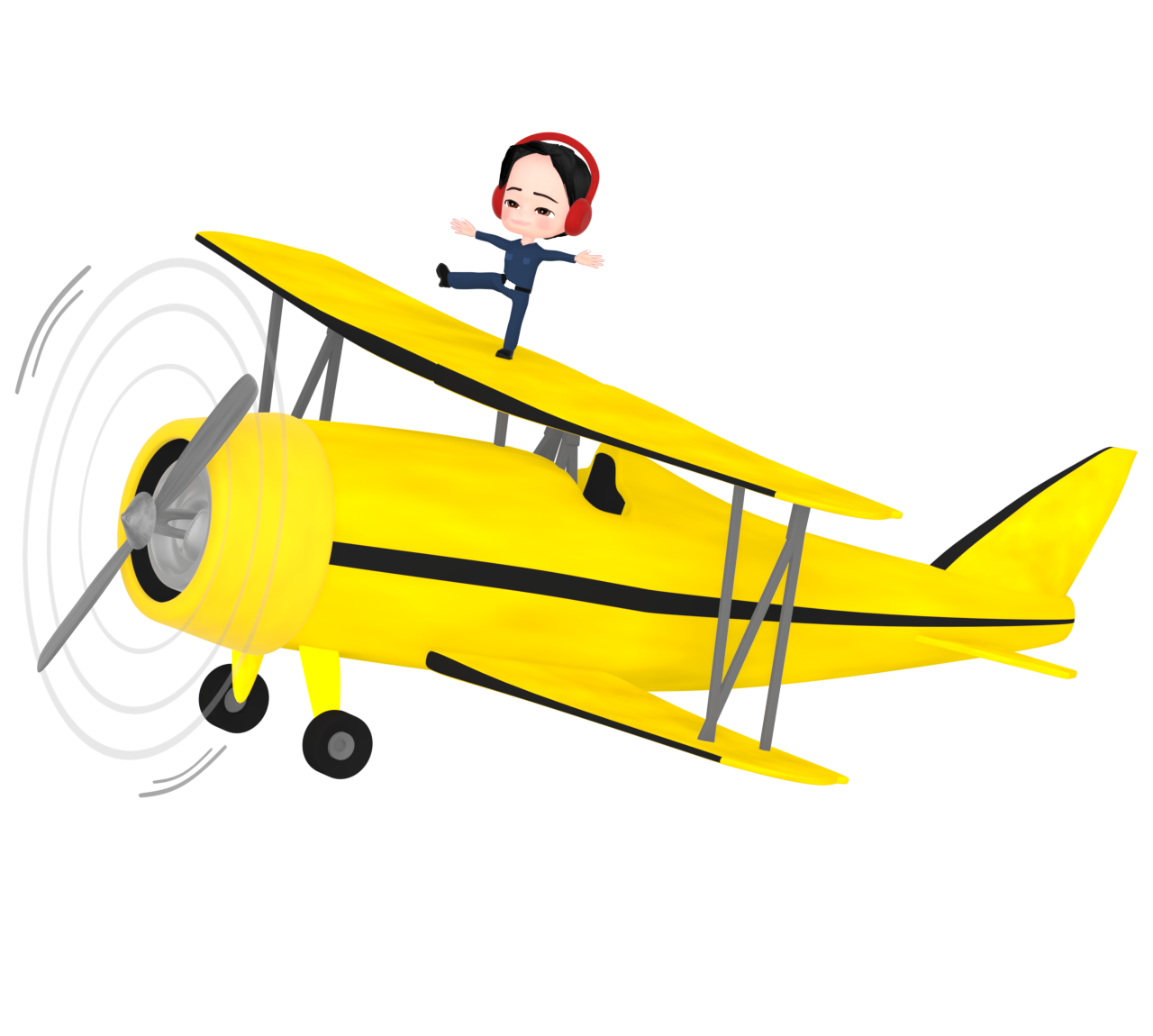 飛行機の翼の上でパフォーマンスをする人のイラスト（アクロバット）