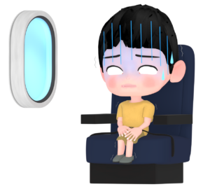 飛行機恐怖症で気絶をする子供のイラスト