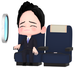 飛行機で寝ているビジネスマンのイラスト