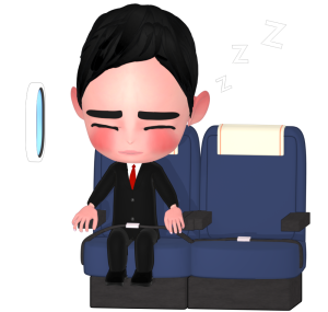 飛行機で寝ているビジネスマンのイラスト