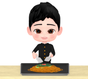文化祭で焼きそばを作るイラスト