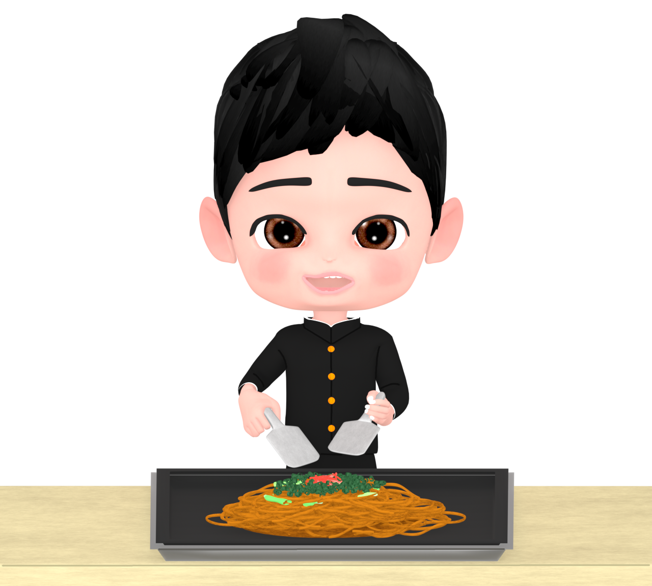 文化祭で焼きそばを作るイラスト