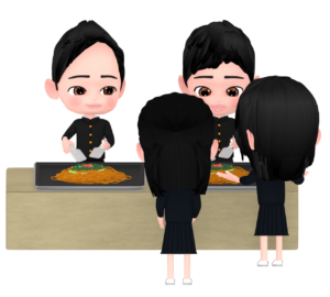 文化祭で焼きそばを売るイラスト