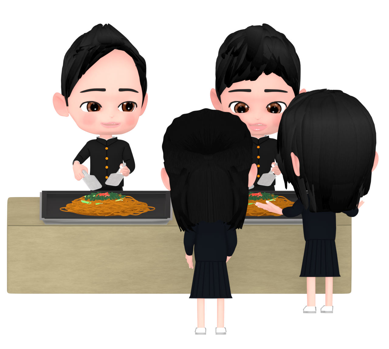 文化祭で焼きそばを売るイラスト