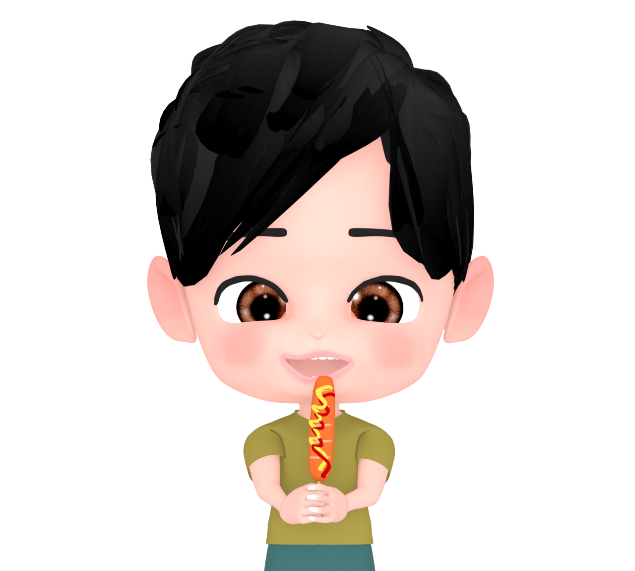 フランクフルトを食べる子供のイラスト