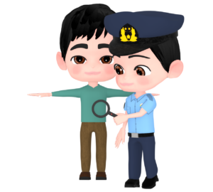 金属探知機でボディチェックを受ける人のイラスト