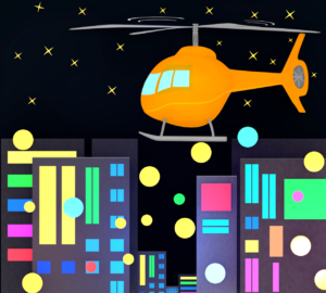 夜のヘリコプタークルージングのイラスト