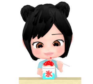 かき氷を食べる女の子のイラスト