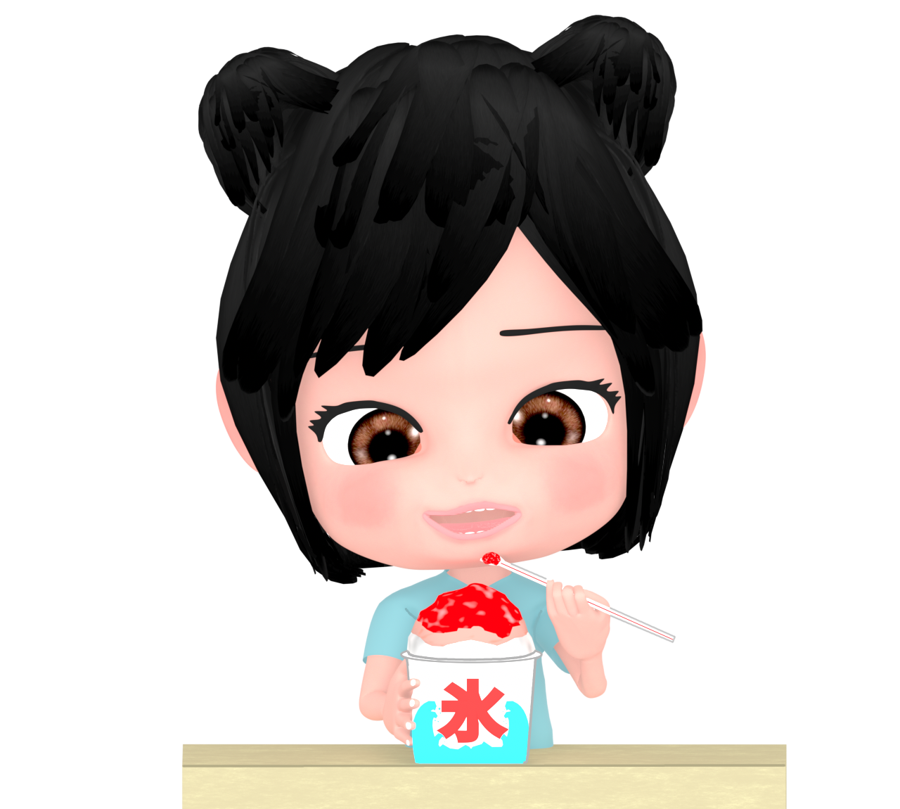 かき氷を食べる女の子のイラスト