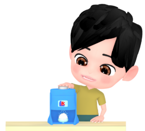 かき氷機と子供のイラスト