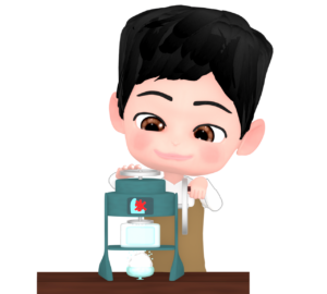 かき氷を作る男性店員のイラスト