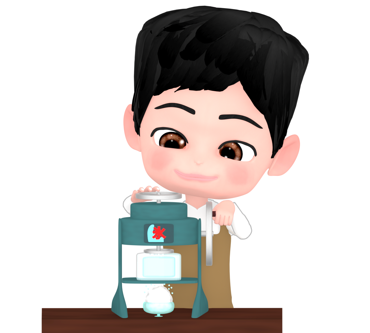 かき氷を作る男性店員のイラスト