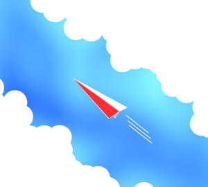 空を飛ぶ紙飛行機のイラスト
