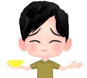 酸っぱいレモンを食べる男の子のイラスト