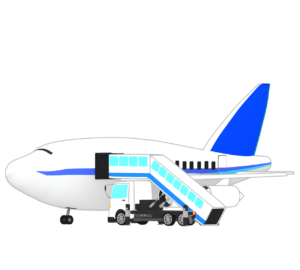 タラップ車と旅客機のイラスト