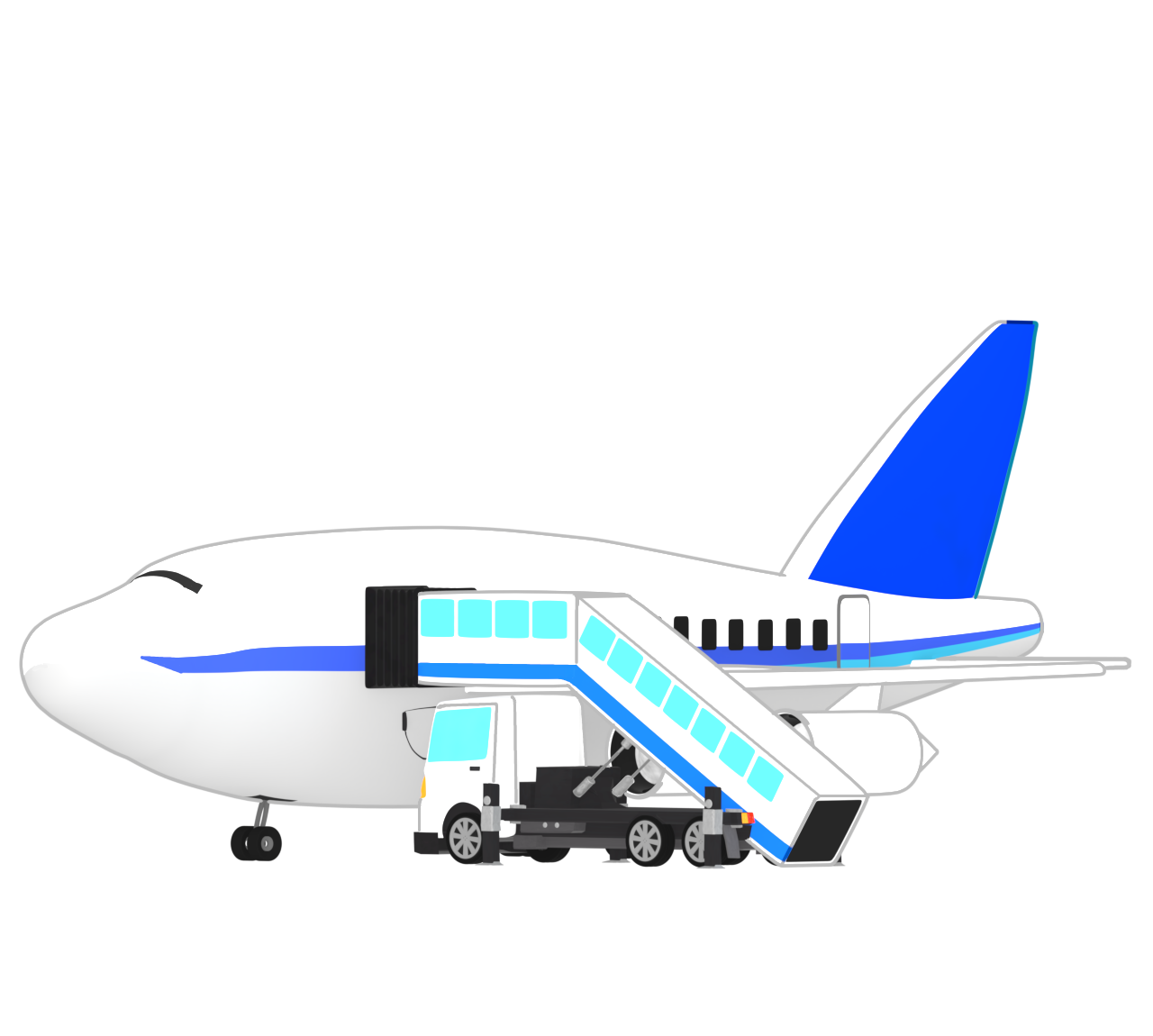 タラップ車と旅客機のイラスト