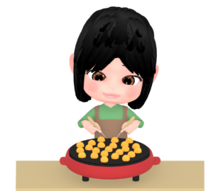 たこ焼きを作る女性のイラスト