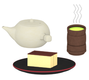 お茶とカステラのイラスト