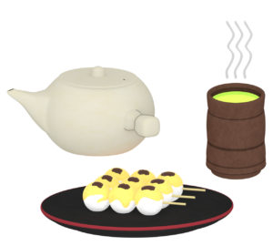 お茶とみたらし団子のイラスト（しんこ団子）