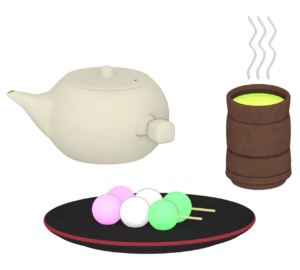 お茶と三色団子のイラスト
