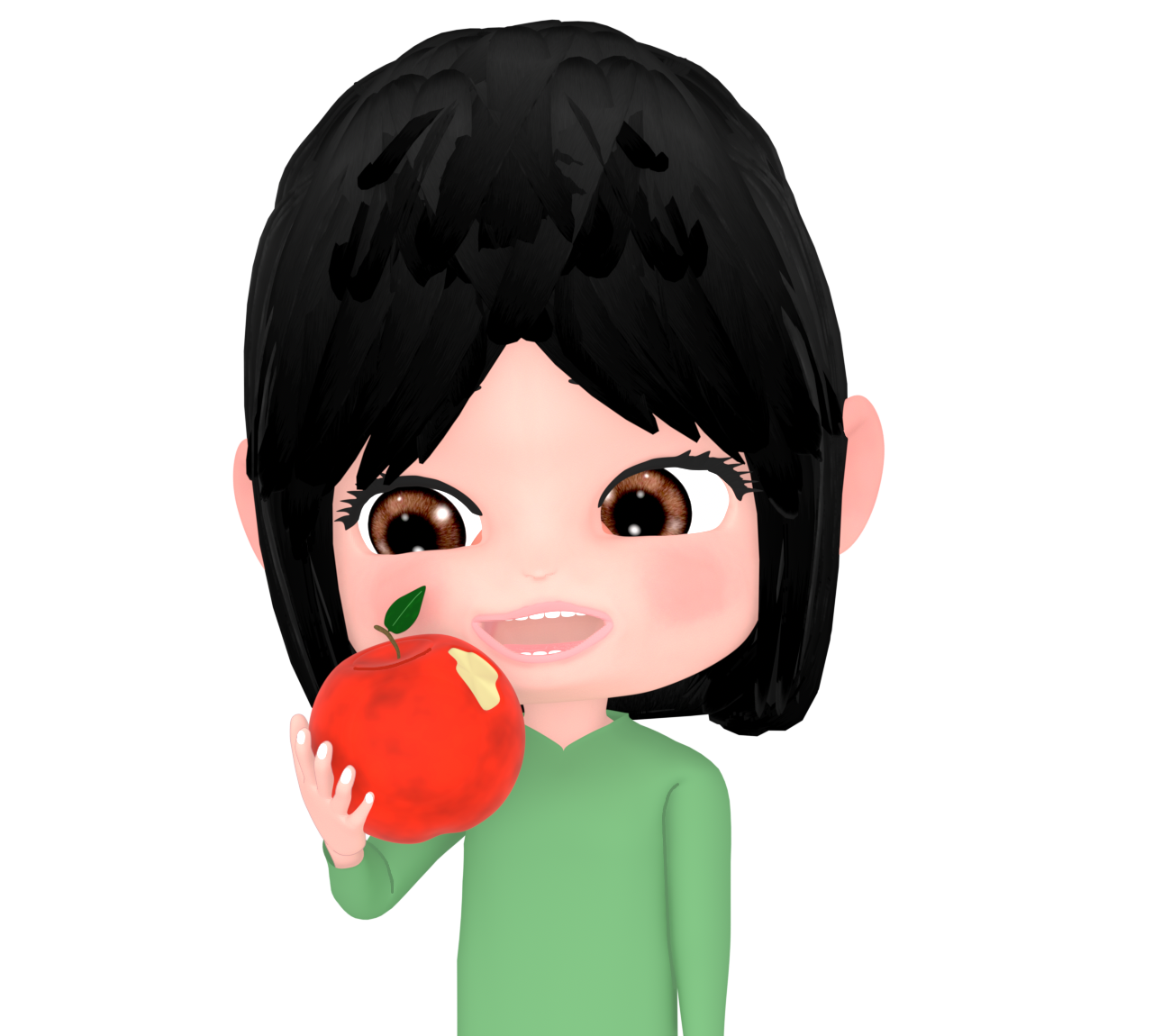 りんごをかじる女性のイラスト