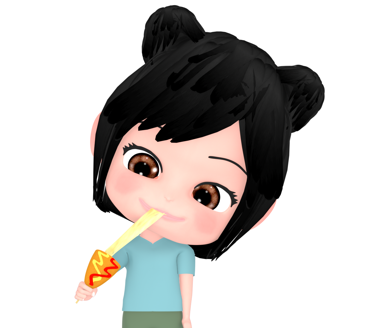 チーズドッグを食べるかわいい女の子のイラスト