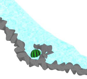 川で冷やすスイカのイラスト