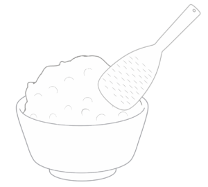 しゃもじでご飯を盛るイラスト