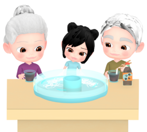 そうめん流しを楽しむ人のイラスト
