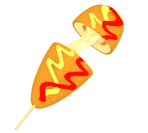 伸びるチーズドッグのイラスト