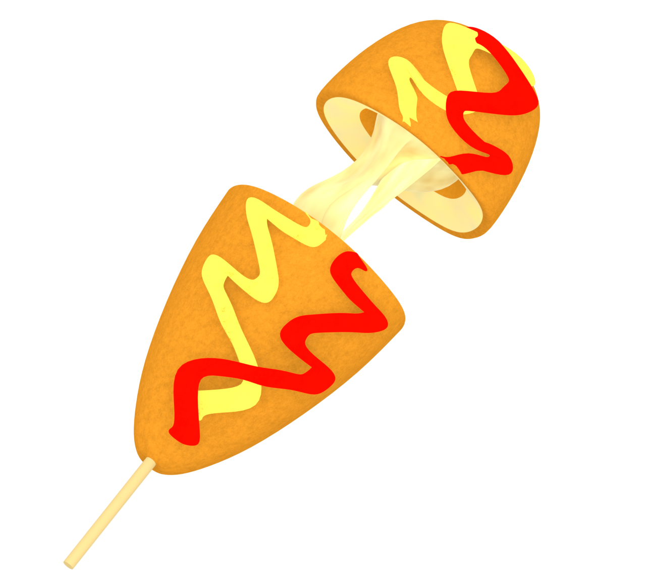 伸びるチーズドッグのイラスト